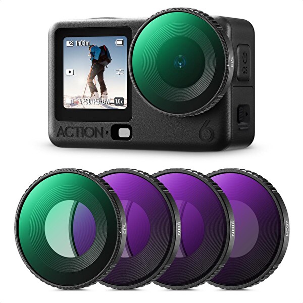 K&F Concept DJI Osmo Action 6 Uyumlu 4'lü Vidalı Filtre Seti CPL ND8 ND16 ND32