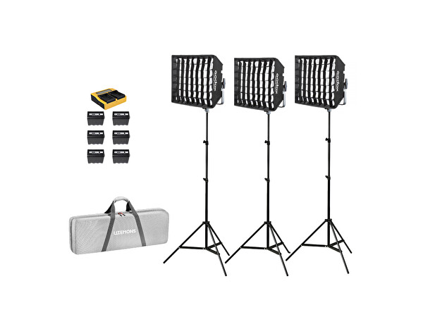 Godox LP600R K3 RGB 3'lü Softboxlı Panel LED Işık Kiti - Bataryalı