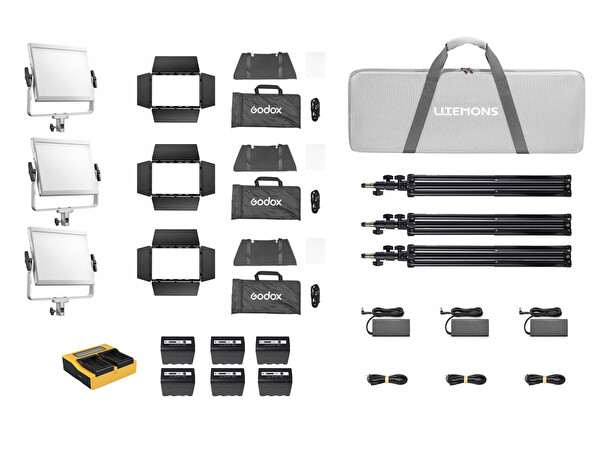 Godox LP600R K3 RGB 3'lü Softboxlı Panel LED Işık Kiti - Bataryalı