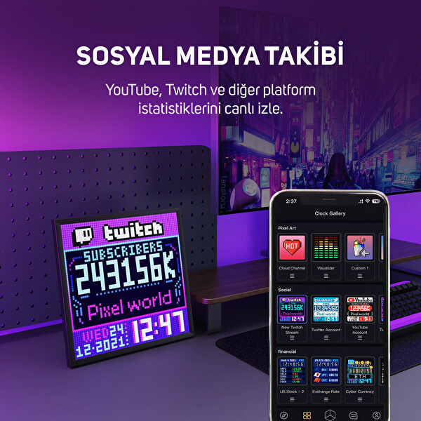 Divoom PIXOO-64 App Kontrollü Wifi Animasyonlu 64x64 Piksel Gaming LED Ekran