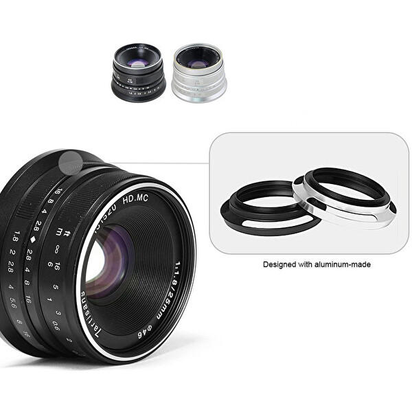 7Artisans 25 MM F1.8 Fuji (FX Mount) MF APS-C Lens Siyah
