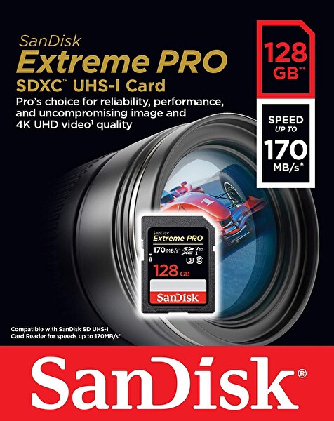 Sandisk Extreme Pro SDSDXXY-128G-GN4IN 128 GB 170 MB/s V30 UHS-I U3 SDXC Hafıza Kartı