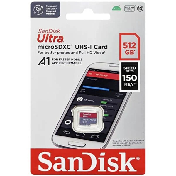 Sandisk Ultra 512 GB 150 B/s MicroSDXC UHS-I Hafıza Kartı SDSQUAC-512G-GN6MN