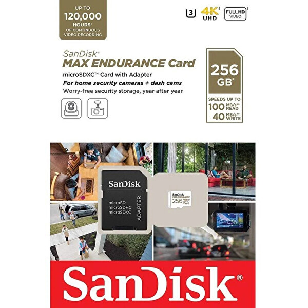 Sandisk Max Endurance SDSQQVR-256G-GN6IA 256 GB 100/40 MB/s MicroSDXC C10 V30 Adaptörlü Hafıza Kartı
