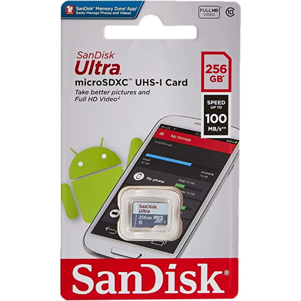 Sandisk Ultra SDSQUNR-256G-GN3MN 256 GB 100 MB/s MicroSDXC UHS-I Hafıza Kartı