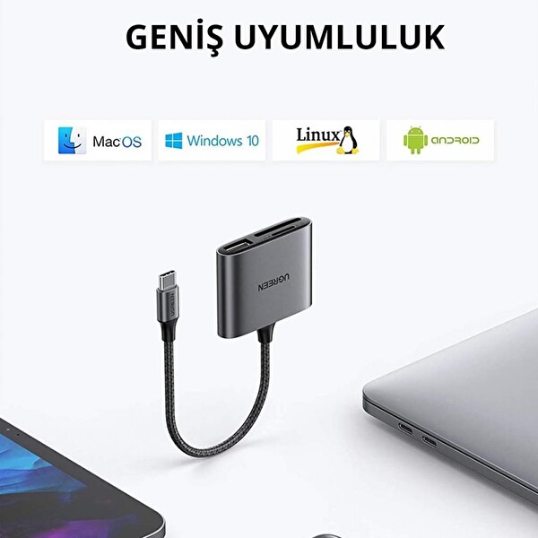 Ugreen Type-C to SD Micro SD TF USB Kart Okuyucu Adaptör