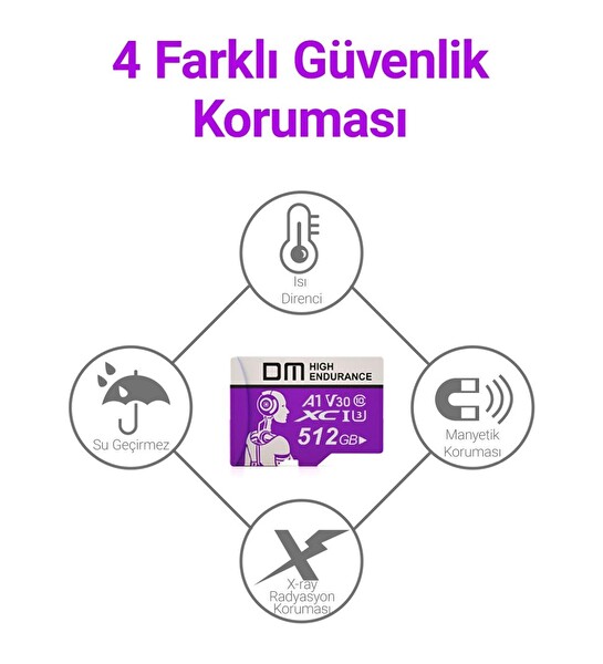 DM 512 GB Class 10 A1 V30 95 MB/s Micro SD Hafıza Kartı