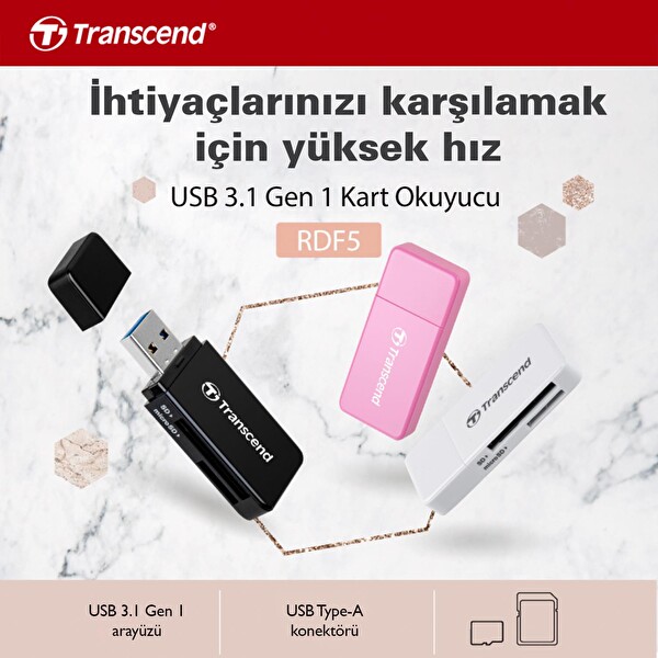 Transcend TS-RDF5W SD Micro SD USB 3.1 Beyaz Kart Okuyucu