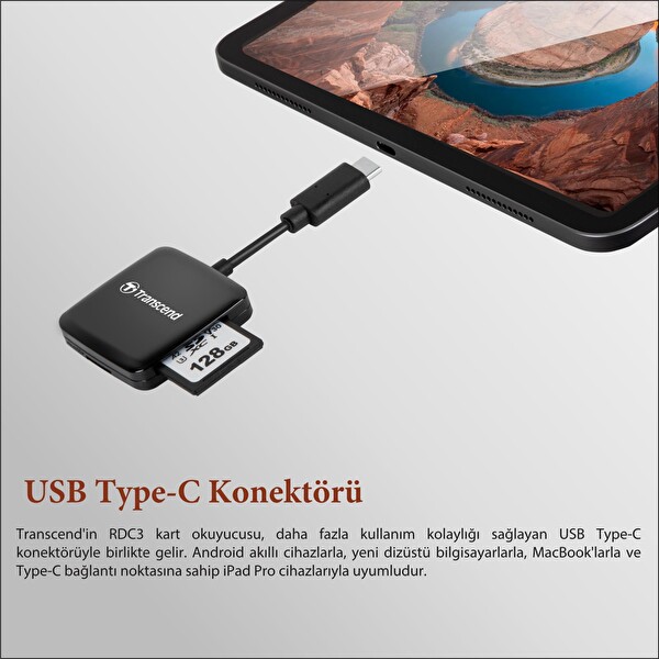 Transcend TS-RDC3 SD/MicroSD - USB 3.2 Gen 1 Siyah Type-C Kart Okuyucu