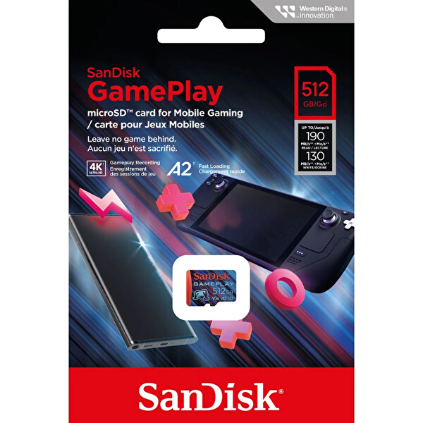 Sandisk GamePlay 512 GB SDSQXAV-512G-GN6XN 190/130MB/s 4K UHD MicroSDXC A2 V30 Gaming Hafıza Kartı