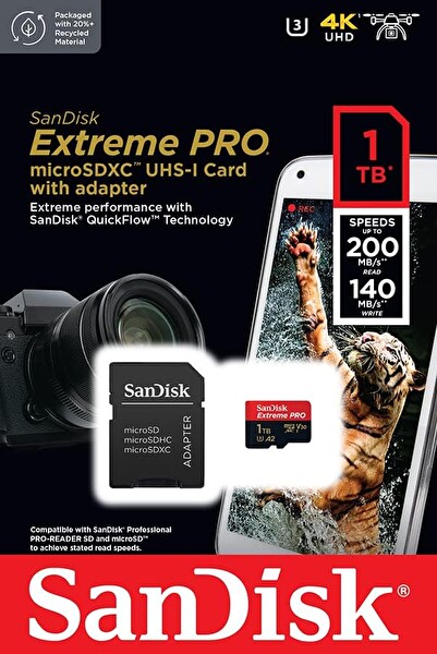Sandisk Extreme Pro SDSQXCD-1T00-GN6MA 1 TB 200/140 MB/s microSDXC UHS-I A2 V30 Adaptörlü Hafıza Kartı