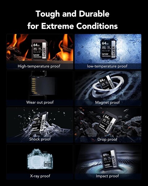 Lexar 64 GB Silver Plus SD UhsI V30 U3 205MB/S Hafıza Kartı