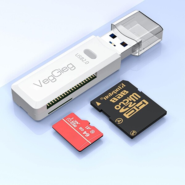 VegGieg USB 2.0 SD ve Micro SD Hafıza Kart Okuyucu Beyaz