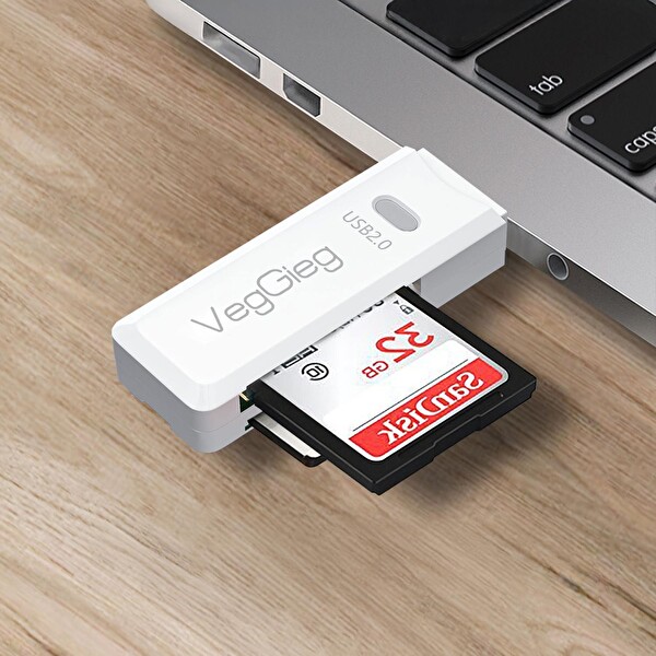 VegGieg USB 2.0 SD ve Micro SD Hafıza Kart Okuyucu Beyaz
