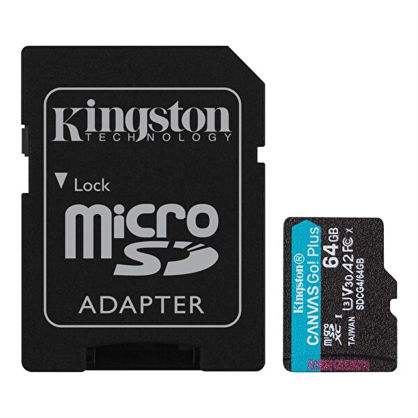 Kingston SDCG4-64GB 64 GB MicroSDXC Canvas Go Plus Gen4 200 MB/s A2 U3 V30 - Adaptör Hafıza Kartı
