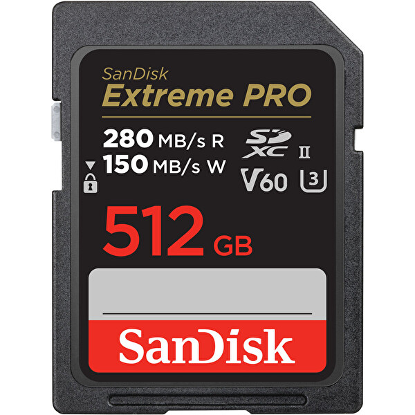 Sandisk 512 GB SDXC Extreme Pro 280 MB/s UHS-II V60 SD Kart
