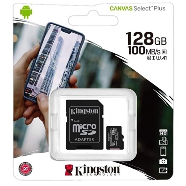 Kingston 128GB Canvas Select Plus Gen3 Micro SDXC 100MB/s A1 Hafıza Kartı SDCS3/128GB