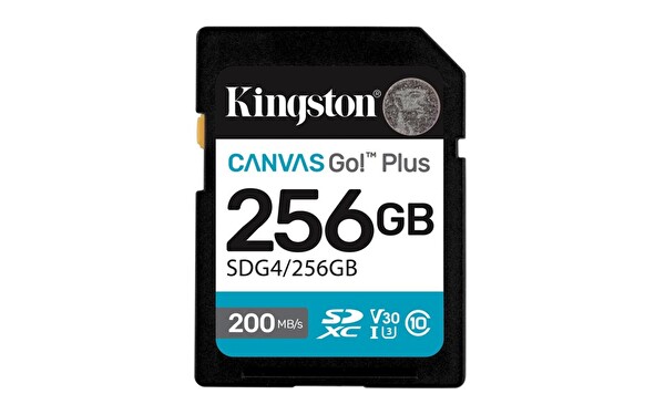 Kingston SDG4 256 GB SDXC Canvas Go Plus Gen4 200MB-s C10 UHS-I U3 V30 Hafıza Kartı