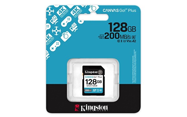Kingston SDG4 128 GB SDXC Canvas Go Plus Gen4 200MB-s C10 UHS-I U3 V30 Hafıza Kartı
