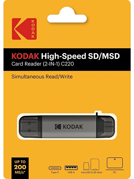 Kodak C220 2'si 1 Arada SD ve MicroSD Kart Okuyucu USB Kart Okuyucu