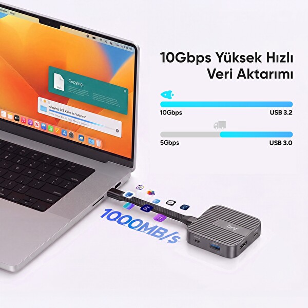 Juo MagSafe Uyumlu Type-C Hub 2230 NVMe SSD Kutusu 4K ProRes Kayıt 4K 60Hz HDMI PD 100W PD SD/microSD Kart Okuyucu AUX 10Gbps USB