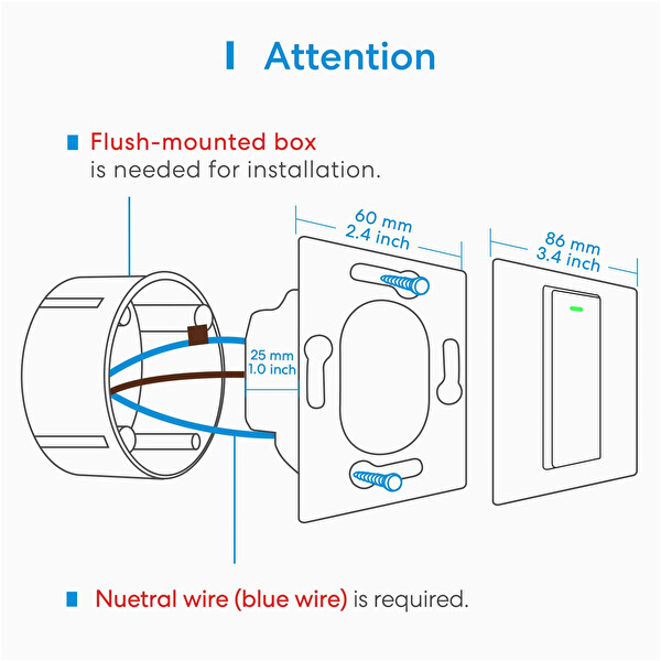 Meross Wi-Fi Uzaktan Kontrollü Akıllı Tek Yönlü Tuşlu Akıllı Anahtar