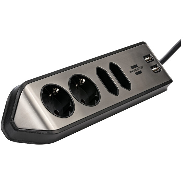 Brennenstuhl Estilo Serisi 4 Soketli 2 USB Şarj Özellikli Mutfak Ve Ofis Köşe Uzatma Gri Priz