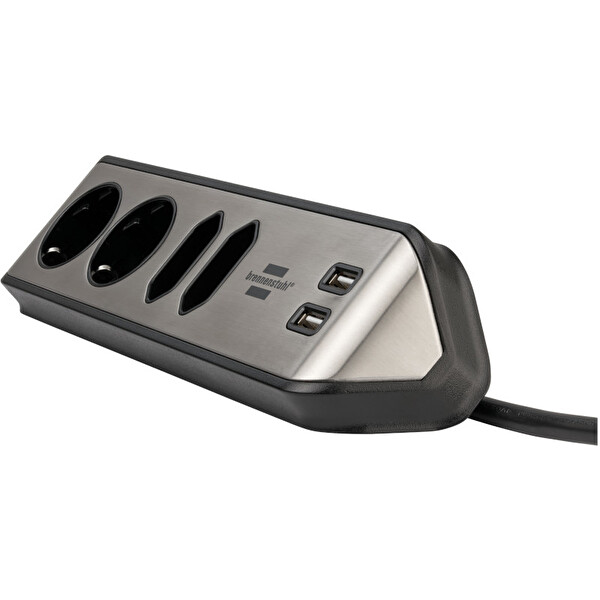 Brennenstuhl Estilo Serisi 4 Soketli 2 USB Şarj Özellikli Mutfak Ve Ofis Köşe Uzatma Gri Priz