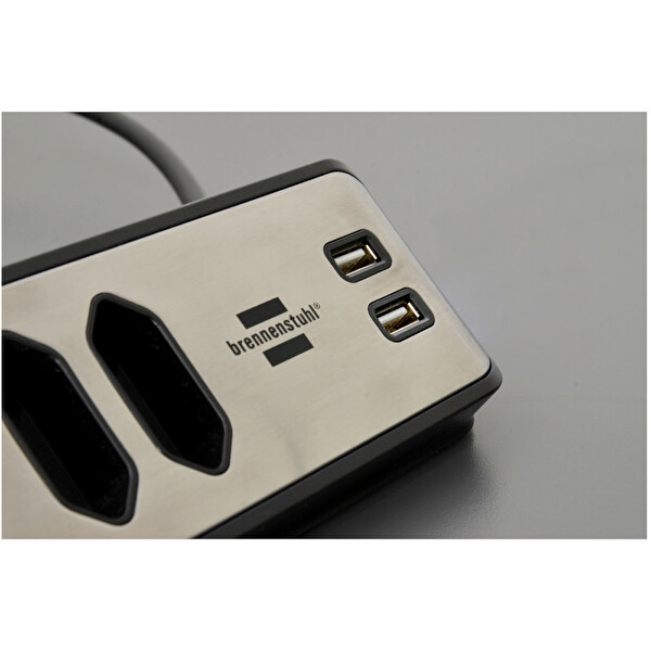 Brennenstuhl Estilo Serisi 4 Soketli 2 USB Şarj Özellikli Mutfak Ve Ofis Köşe Uzatma Gri Priz