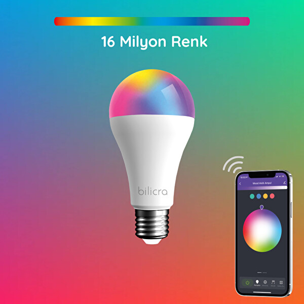 Bilicra Mood 16 Milyon Renk Seçeneği ve Wi-Fi Üzerinden Kontrol Akıllı Ampul 3'lü Set
