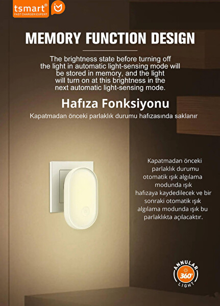 Tsmart TS-N24 Prize Takılabilen Karanlık Sensörlü Led Gece Lambası