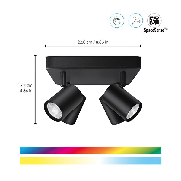 Wiz Imageo Siyah 4'lü Spot Ayarlanabilir Beyaz ve Renkli Akıllı Tavan Lambası