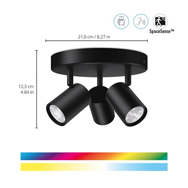 Wiz Imageo Siyah 3'lü Spot Ayarlanabilir Beyaz ve Renkli Akıllı Tavan Lambası