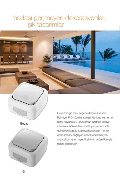 Viko Palmiye Kombine Sıva Üstü Komitatör - Topraklı Priz Gri (Su Sıçramalarına Dayanıklı)