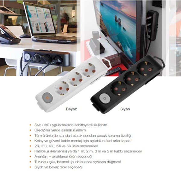 Viko Multi-Let 2'li Çocuk Korumalı Grup Priz 5 Metre