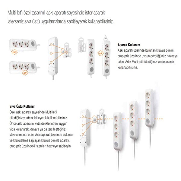 Viko Multi-Let 6'li Anahtarlı Çocuk Korumalı Grup Priz 1 Metre