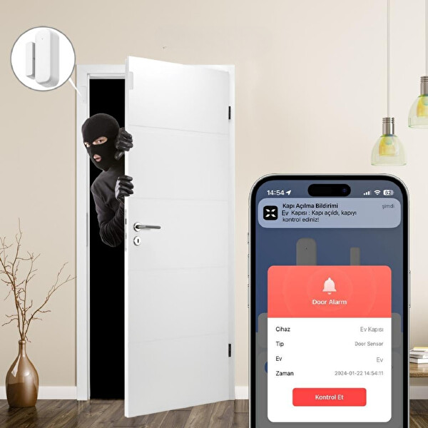 Xenon Smart Akıllı Kapı ve Pencere Sensörü Kablosuz Wi-Fi Ev Güvenlik Sistemi Google Home/Alexa Uyumlu Pencere Kontağı X7502