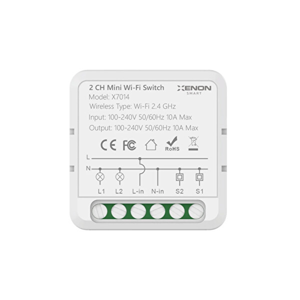 Xenon Smart İki Çıkışlı Akıllı Anahtar İkili Switch Mobil Uygulama Denetimli Akıllı Anahtar Modülü (Wi-Fi 2.4 GHz) X7014