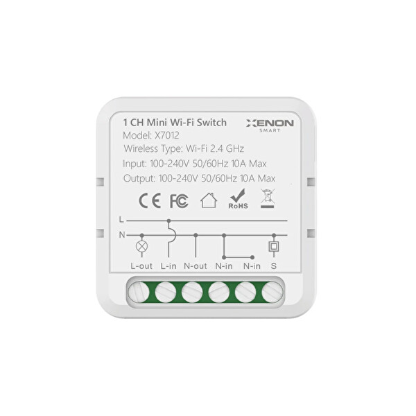 Xenon Smart Tek Çıkışlı Smart Switch Tekli Akıllı Röle Tek Kanal Anahtar Modülü (Wi-Fi 2.4 GHz) X7012
