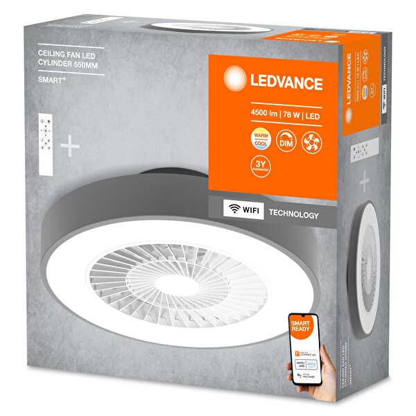 Ledvance Smart Led 78W 2500lm Gri Gövde WIFI Kontrollü Fanlı Led Tavan Armatürü