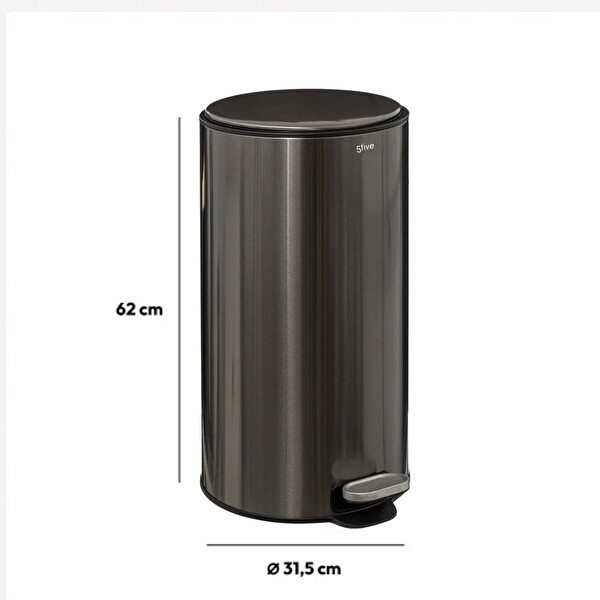 5five Simply Smart Delta Metal Pedallı 30 LT Çöp Kutusu Metalik Siyah