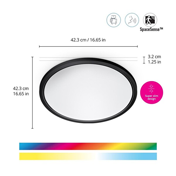 Wiz SuperSlim 22W RGB Akıllı Led Yuvarlak Panel Tavan Armatürü Siyah Sıva Üstü 42 CM 2600 Lumen