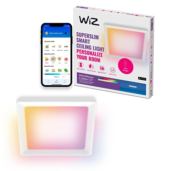 Wiz Beyaz Akıllı Sıva Üstü RGB 17W Kare Panel Tavan Armatürü