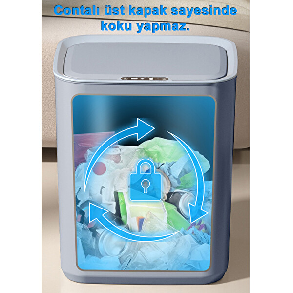 Greentech GT-SC05 Sensörlü 22 Litre Şarjlı Lityum Pilli Çöp Kovası