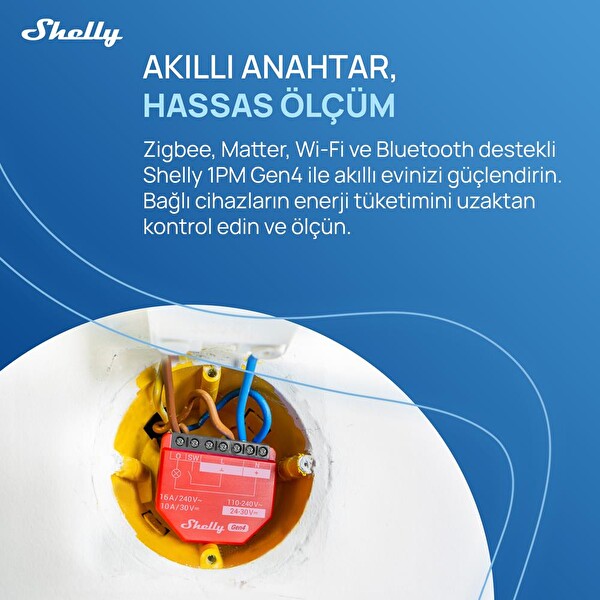Shelly 1PM Gen4 Enerji Ölçümlü 16A Akıllı Röle