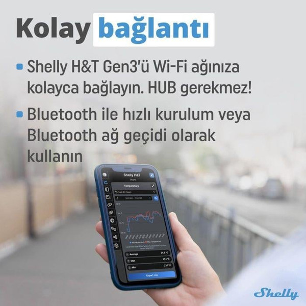 Shelly H&T Gen3 WiFi Sıcaklık ve Nem Sensörü Beyaz