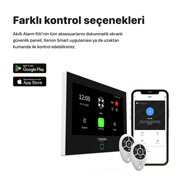 Xenon Smart Akıllı Alarm Güvenlik Kiti Dokunmatik Ekran Uzaktan Kumanda Kapı Pencere Hareket Sensörü X7570