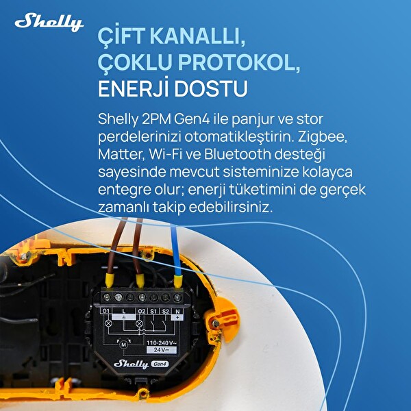 Shelly 2PM Gen4 Enerji Ölçümlü 2 Kanallı Akıllı Röle