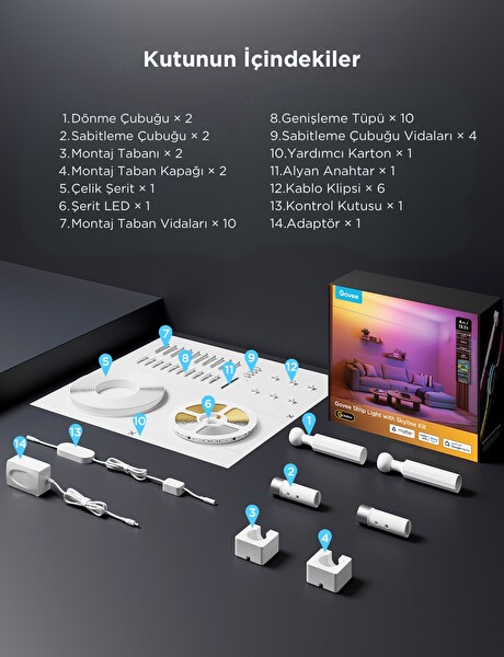 Govee RGBICWW Skyline Duvarlar Arası Kesilebilir LED Şerit - 4 Metre - H61B83H1