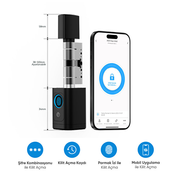 Şımart Akıllı Kapı Kilidi Parmak İzi Şifre Akıllı Kart Fiziksel Anahtar ve Mobil Uygulamalı